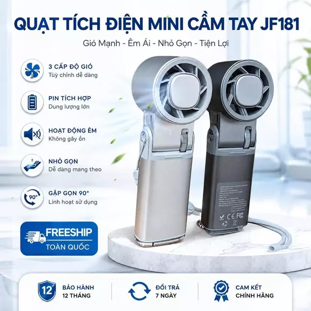 Quạt Cầm Tay Sò Lạnh JF181 - Quạt ICE FAN Gấp Gọn Làm Mát Nhanh Với 199 Cấp Độ, Pin Lớn 6000mAh