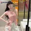 AN.MART Mùa Hè Nút Pháp V-ne Ren-up Slit Tay Ngắn Mỏng Dệt Kim Áo Thun Nữ VN