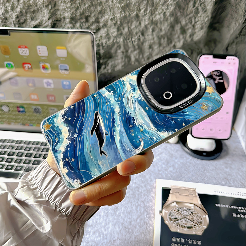 Dành cho IQOO 15 Ultra / 15R / 13 / 12 / Z11 / Z10 Turbo + “Tranh sơn dầu Cá voi đại dương ” Ốp điện thoại viền mềm lưng cứng / IQOO Neo 11 / Neo 10 Z9 Turbo Z10X Neo 9 Pro Vỏ IQOO chống sốc