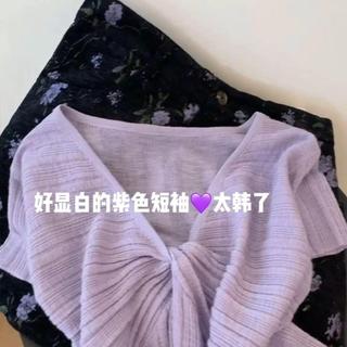 [Hàng mới về] Áo thun ngắn tay dệt kim cổ chữ V sáng nhẹ nhàng sáng đẹp thắt nút nơ nữ mùa hè độc đáo Sli đẹp