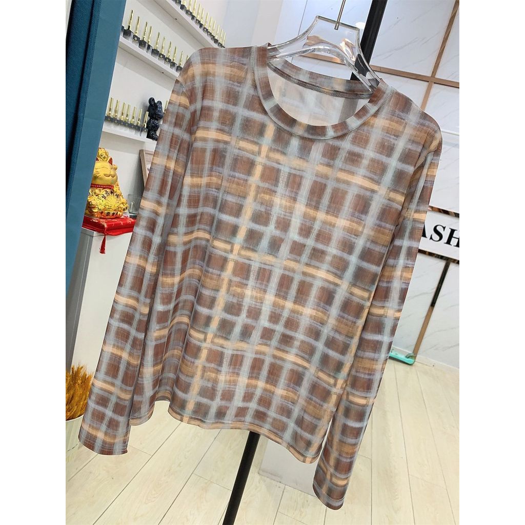 Kem chống nắng Gạc xuyên thấu in kẻ sọc Milyfashion All-Match Slimer Look Long-Sleeved T @ -