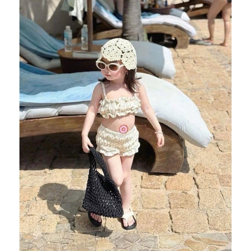 [Chính Chủ Loại 1_Ko Bán Hàng Nha'i] Bộ Bikini 2 Mảnh Cho/Set Đồ Bơi Áo 2s + Quần Đùi Chấm Bi Cho Bé Cover Hàn Siêu Xinh