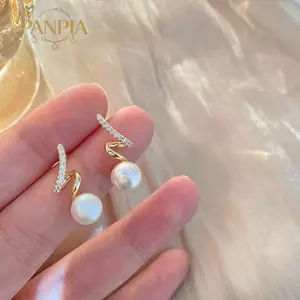 PNPIA- 1 Đôi Ins Phong Cách Hàn Quốc Sáng Bóng Bông Tai Ngọc Trai Thời Trang Nữ Kim Cương Giả Bông Tai Ngọc Trai Trang Sức Đơn Giản Bông Tai Nữ Trang Trí
