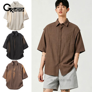 Áo sơ mi nam GKSSS tay ngắn phong cách cổ điển Nhật Bản vải lanh giả chất lượng cao trung tính