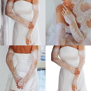 Ấm cúng Tulle Sheer Găng tay ren cô dâu có chiều dài khuỷu tay cho lễ cưới Tay áo ren cho sự kiện chính thức Gate