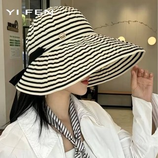YIFEN Xuân Hè Phong Cách Mới Ngoài Trời Vành Lớn Sọc Tấm Che Nắng Mũ Nữ Du Lịch Mùa Hè Chống Tia Cực tím Có Thể Gập Lại Mũ Xô