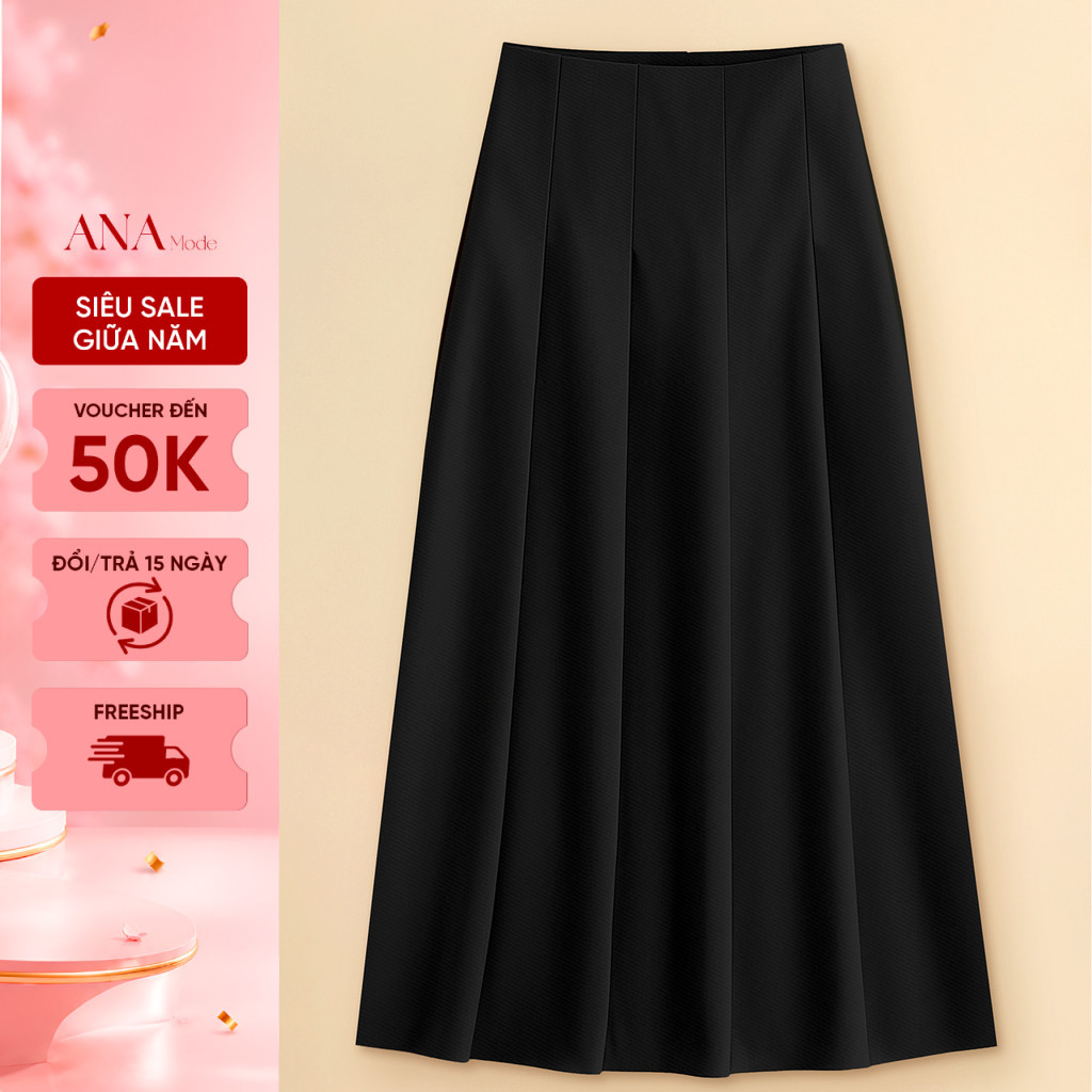 Chân Váy Xếp Ly Trung Niên ANA Mode Chất Liệu Cotton Lạnh Thanh Lịch Đi Tiệc Quà Tặng Mẹ CV25CHK16