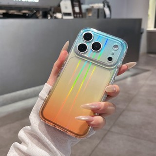 Rainbow Gradient Màu Aurora Sọc Silicon Ốp Lưng Điện Thoại iPhone 17Promax 17Pro 15 16 Pro Max Chống Sốc Nam Nữ Vỏ Di Động
