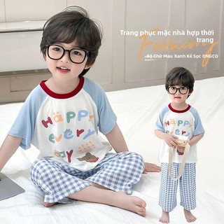 Bộ đồ ngủ cho bé mùa hè - Vải modal mềm mại áo tay ngắn quần caro thoáng mát phong cách Hàn