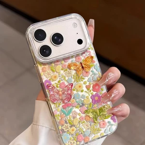 Bướm ba chiều dập nổi Thích hợp cho Apple 16promax Trong suốt iPhone17 Spring 17pro Vỏ điện thoại hoa