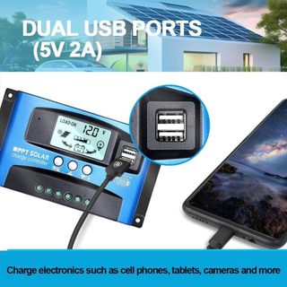 MPPT 30A/40A/60A/ Tự động lấy nét theo dõi bảng điều khiển năng lượng mặt trời Bộ điều chỉnh sạc với cổng USB ké  AIMVUK
