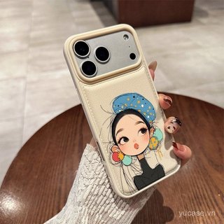 Ốp Điện Thoại Cao Cấp Kết Cấu Da Bông Tai Dày Retro Girl Thời Trang Thích Hợp Cho iPhone 12promax 13promax 14promax 11 12 13 14 15 promax 16promax 17promax Vỏ Bảo Vệ Chống Sốc
