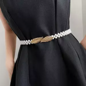 AqToCna Nữ Ngọc Trai Dây Xích Ngọc Trai Kẻ Sọc Kim Cương Dây Đàn Hồi Có Eo Trang Trí Thắt Lưng Mỏng Đính Hạt Thắt Lưng Đàn Hồi AqToCna