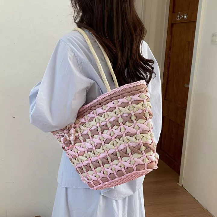 Women's Woven Straw Shoulder Bag – Large, for Work – 5