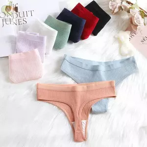 Vòng liền mạch ROLY, Thiết kế liền mạch Họa tiết gân có gân Thông, Thời trang Cotton mềm mại Họa tiết sọc cotton thông Quần lót nữ