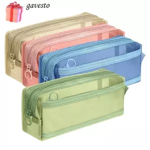 Túi đựng bút GAVESTO, Bút chì trong suốt hai lớp, Hộp đựng bút lưới dung lượng lớn Văn phòng trường học