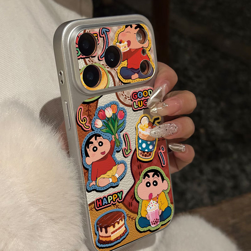 Ốp lưng iPhone Họa tiết da Mạ màu đỏ Crayon Shin-chan họa tiết iPhone 17 16 15 14 13 12 11 Pro Max Plus Max