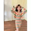 Áo Cardigan cầu vồng mùa hè cho bé gái (100-130) + Váy đeo chéo Bộ đồ vừa vặn