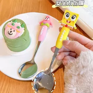 Giá Trị Cao SpongeBob SquarePants Hoạt Hình Bằng Gỗ Đũa Thìa Nĩa Hộ Gia Đình Dễ Thương Trẻ Em Học Sinh Bộ Di Động 6.10