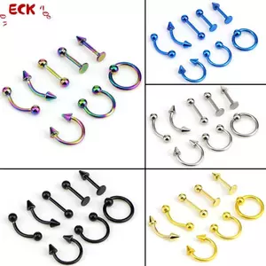 ECK Hỗn Hợp 8 Chiếc 16G Thép Không Gỉ Xoắn Xỏ Trang Sức Tai Lông Mày Mũi Môi Nhẫn HOT