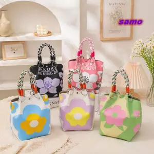 Túi Xô Dệt Kim SAMO, Túi Đeo Vai Handmade Khóa Vòng Dệt, Túi Tote Hoa Dung Tích Lớn Di Động Cho Nữ Bé Gái