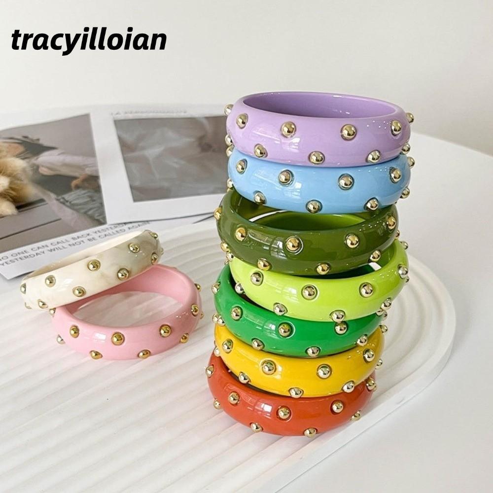Vòng tay nhựa TRACEILLOIAN, Vòng tay Acrylic dát hạt phong cách Punk, Hình dạng tròn có thể xếp chồng lên nhau Vintage Vòng tay rộng Phụ kiện nữ