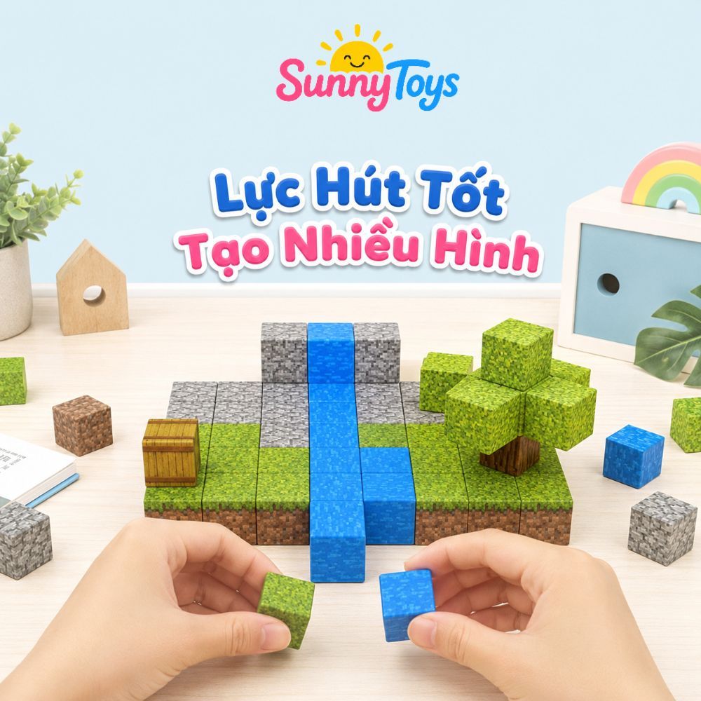Bộ Lắp Ráp Magnacraft SunnyToys 200 Khối - Nam Châm Từ Tính Kèm Nhân Vật, Bé Xây Dựng Thế Giới Game