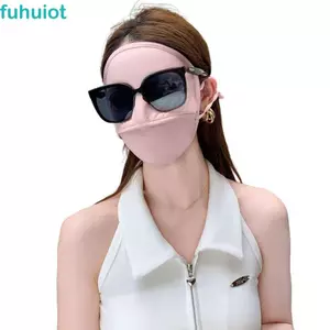 Mặt nạ lụa băng FUHUIOT, Mặt nạ chống nắng che mặt chống tia cực tím, Khăn mặt mỏng màu trơn Full Face Cover dành cho nữ / bé gái