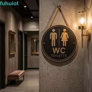 FUHUIOT Bảng hiệu vệ sinh Đức, Bảng hiệu phẳng 2D trang trí tường tròn, Trang trí nội thất Treo cửa nhà vệ sinh hiện đại Nhà hàng