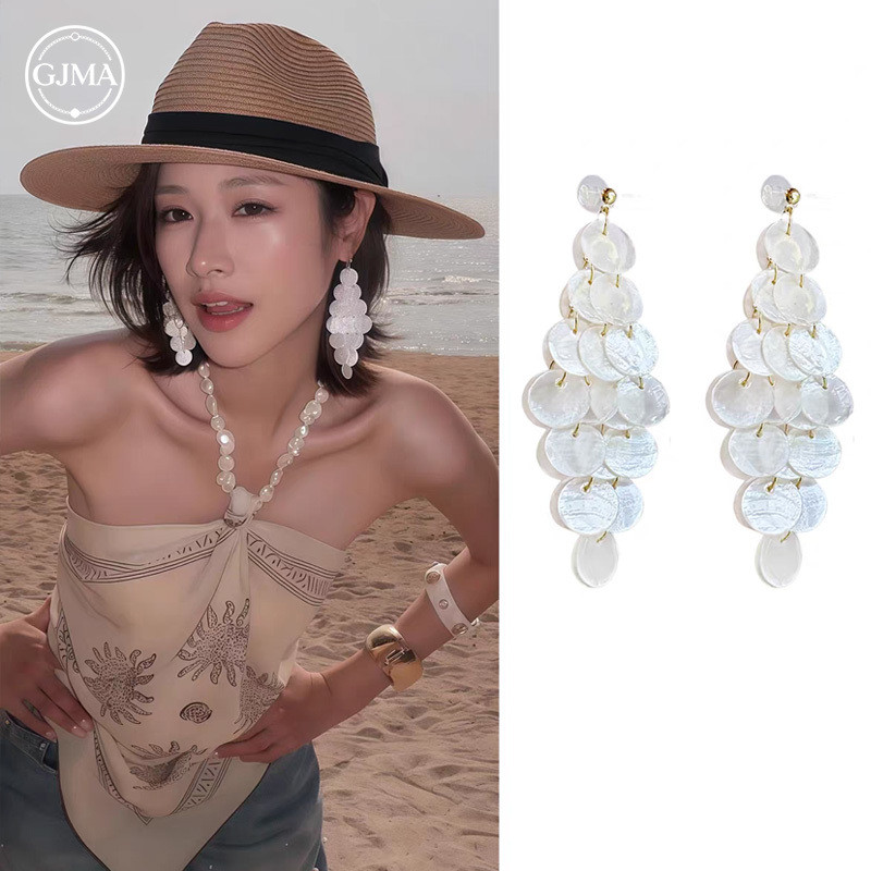 Bông tai tua rua vỏ phong cách khu nghỉ mát mùa hè phụ kiện bên bờ biển thời trang và ngọt ngào dành cho nữ