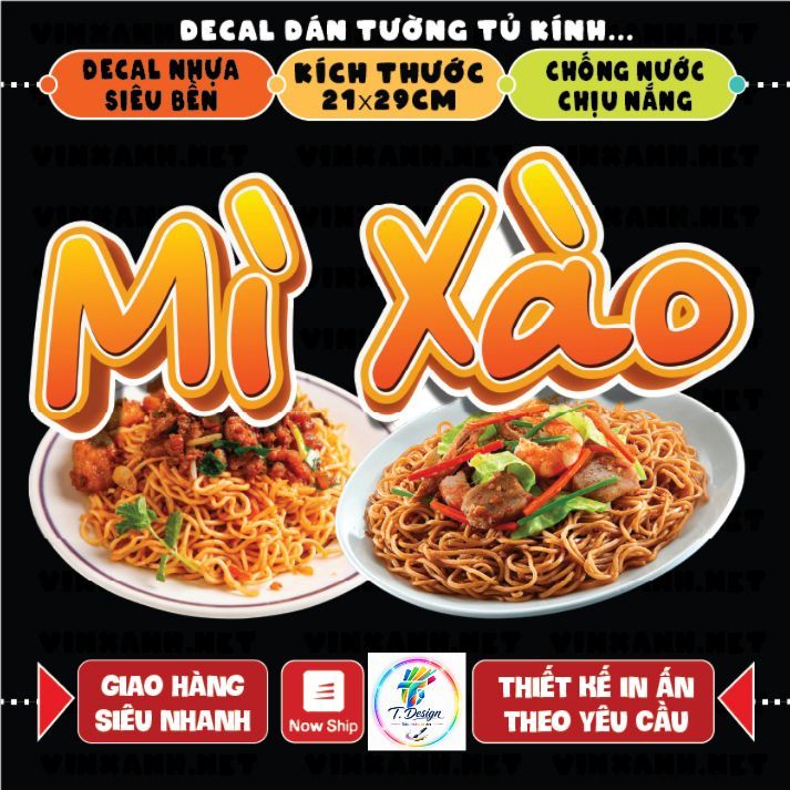 Decal MÌ TRỘN-MÌ XÀO-MÌ CAY trang trí quán nước,dán tường, tủ kính,cao cấp chống nước-mì trộn A4 cắt sẵn chỉ cần lột dán