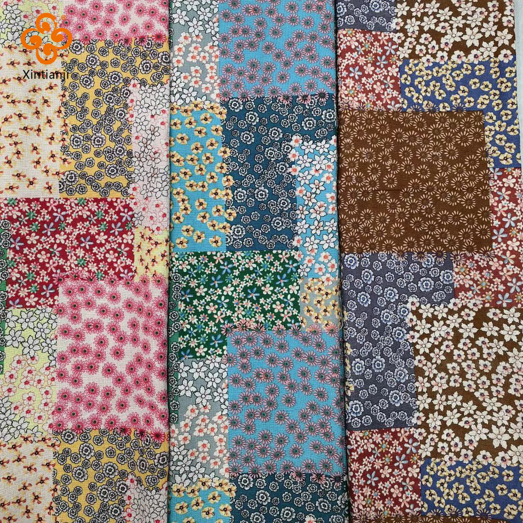 Vải Lanh Cotton Chắp Vá In Vải Hồng Xanh Nâu Nhỏ Hoa Vải Cho DIY May Đầm Quần Áo Khăn Trải Bàn Rèm 50X150cm