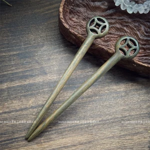 WHX- [Kẹp tóc may mắn Lai Cai] Kẹp tóc bằng đồng xu bằng đồng 15cm Kẹp tóc bằng gỗ tự nhiên bằng gỗ đàn hương xanh Kẹp tóc cổ