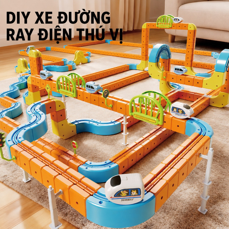 Đồ Chơi đường Ray Xe Lửa Từ Tính – Bộ 91/127 Mảnh, Xe Lửa điện Tự Lắp Ráp, Cube Track Phát Triển Trí Tuệ Cho Bé