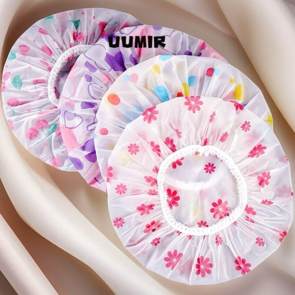 UUMIR 4 Mũ Tắm, Dây Co Giãn Rộng Chống Dầu Khô Mũ Tóc, Phụ Kiện Phòng Tắm Chống Thấm Nước Làm Dày Có Thể Tái Sử Dụng