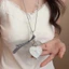 Vòng cổ gương hình trái tim SMILE, Vòng cổ mặt dây chuyền hình trái tim dài ren, nơ ngọt ngào phong cách cổ điển Y2K Áo len chuỗi bé gái