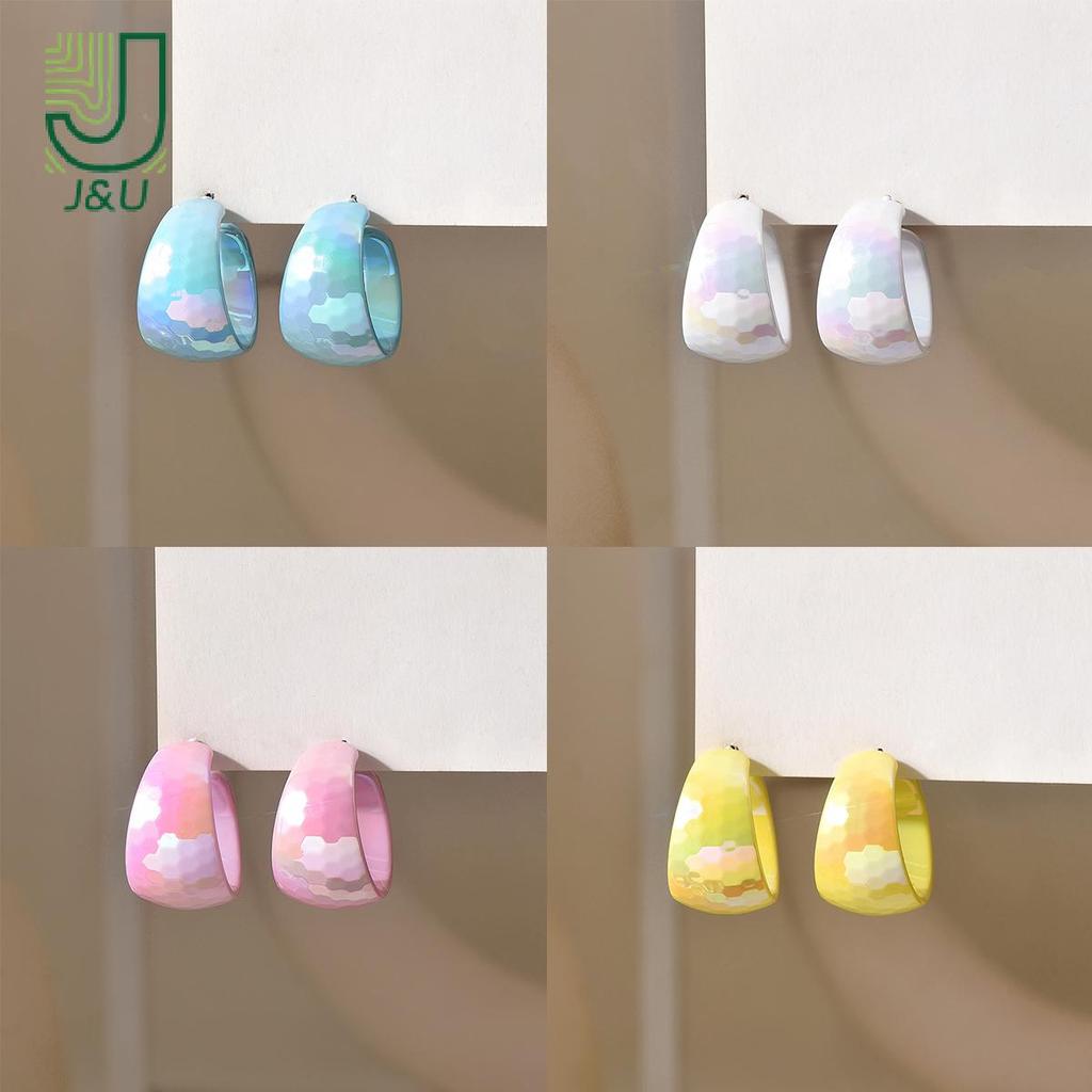 [J & U-T] Bông tai vòng nhựa chuyển màu đầy màu sắc dành cho nữ Phụ kiện kiểu dáng nhẹ dành cho kỳ nghỉ và dạo phố