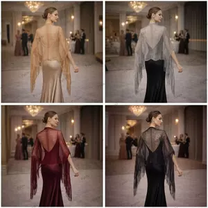 Khăn choàng tua rua PYCOU, Khăn choàng chống nắng rỗng bằng vải Polyester rỗng, Chất lượng cao Thoải mái tua rua Shinning Khăn choàng lụa dạ hội