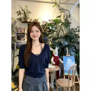 Áo thun Vest xếp lớp thiết kế phong cách Hàn Quốc hai mảnh nữ mùa hè Phong cách mới thon gọn hơn mọi trận đấu Phong cách thường ngày 2026 Mới