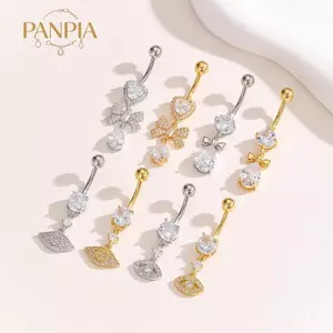 PNPIA- Thời Trang Zircon Bướm Bụng Nút Nhẫn Sáng Bóng Pha Lê Nơ Rốn Xuyên Cho Nữ Bé Gái Gợi Cảm Bụng Đi Biển Trang Sức Quà Tặng