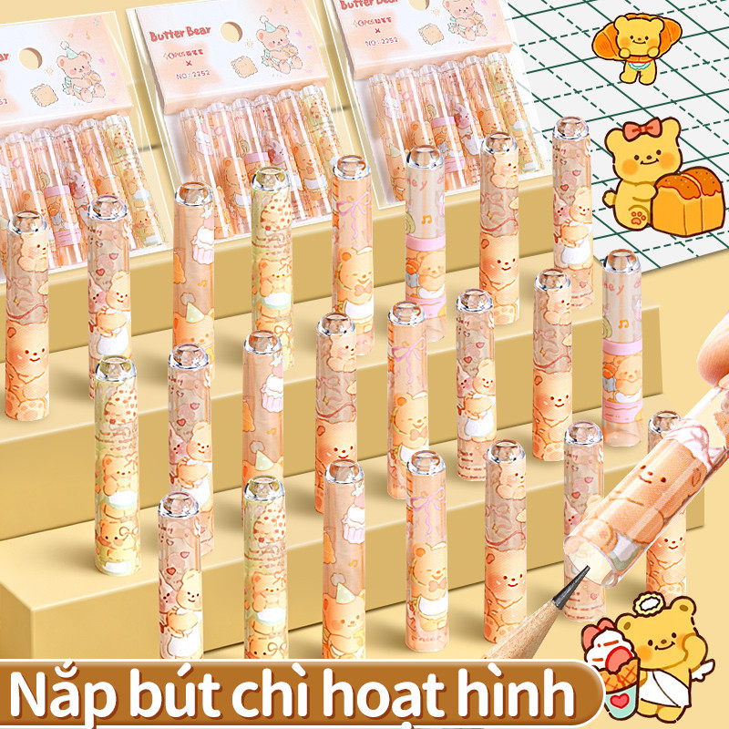 Nắp bút chì 36 mẫu hoạt hình đa dạng bảo vệ ngòi chì chống gãy giữ bút sạch sẽ quà tặng học sinh