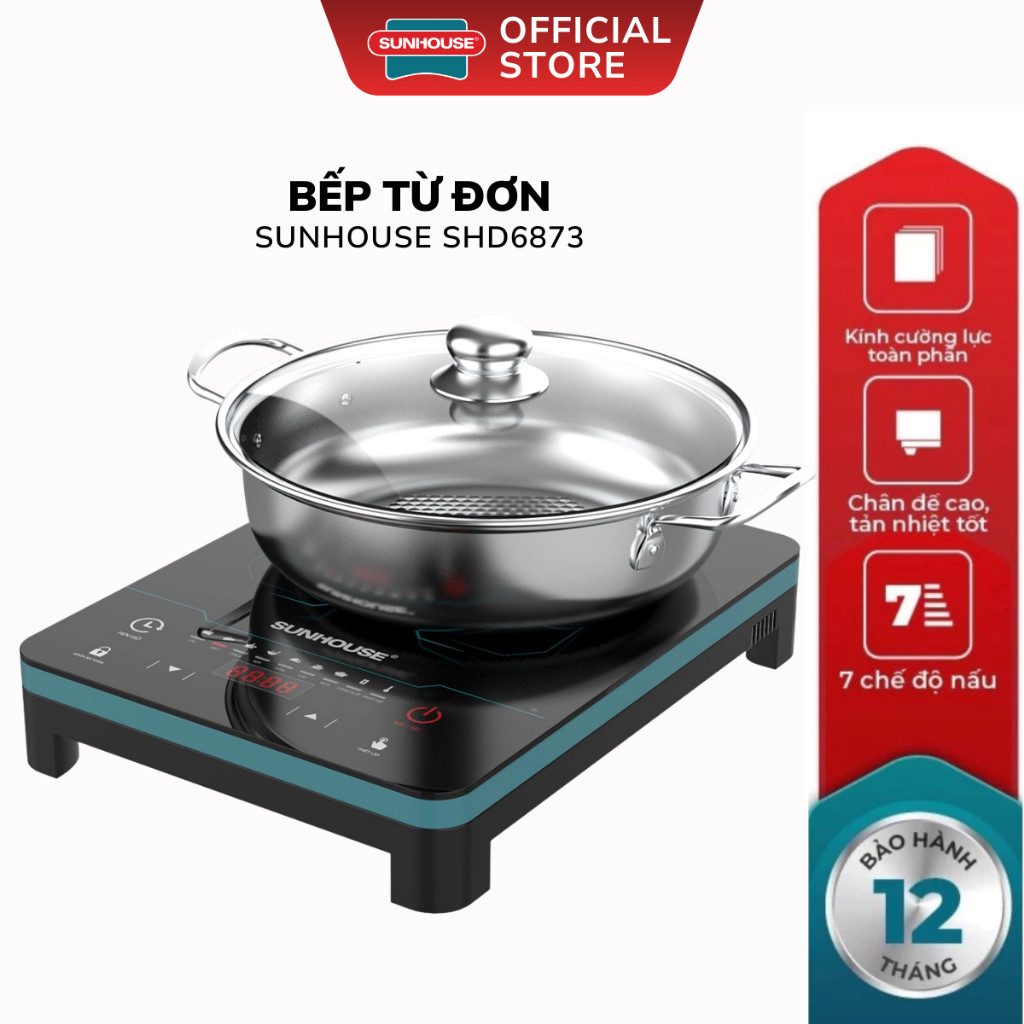 Bếp Từ Đơn Sunhouse SHD6873 - Bảo Hành 12 Tháng, Tặng Kèm Nồi Lẩu, Tự Động Ngắt Khi Quá Nhiệt