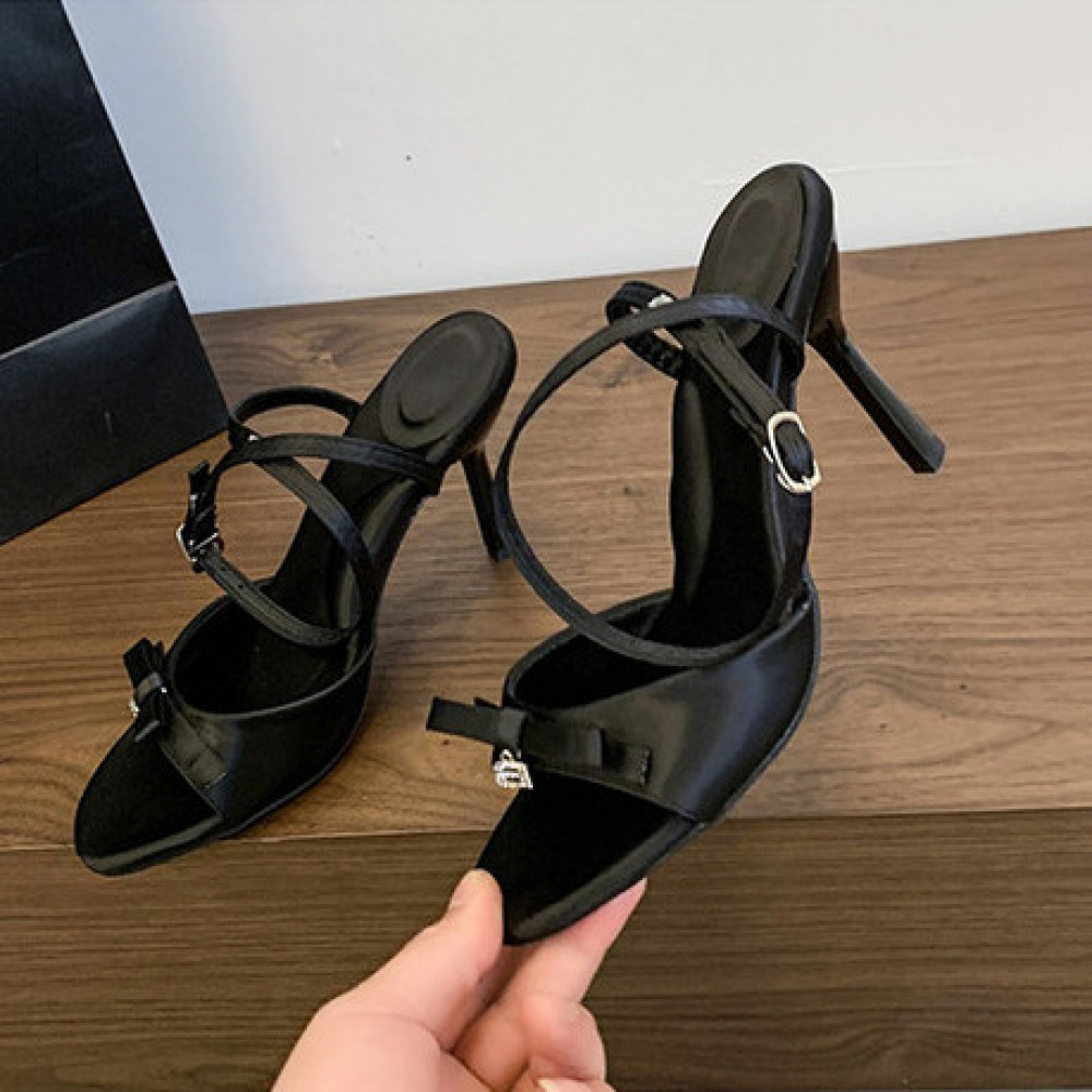 HÀNG CÓ SẴN  COD2026 Mùa Hè Mới Nơ Satin Giày Cao Gót Nữ Gợi Cảm Kim Cương Giả Chữ Stiletto Mở Mũi Sandal Màu Hồng