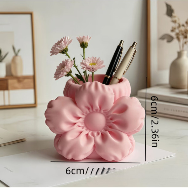 Ống đựng bút hoa lụa dễ thương trang trí bàn học hộp đựng cọ trang điểm nhựa sinh học phong cách kem tối giản quà tặng