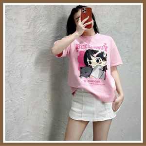 （Giao hàng 24h）Angela - Áo babytee cotton chính phẩm Thoáng Mát, hồng pastel, Form Rộng Thoải Mái