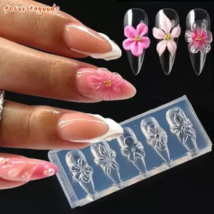 FAVORITEGOODS Khuôn khắc móng tay, Khuôn làm móng hoa hình hoa Iris cổ điển kiểu Pháp, Cánh hoa dâm bụt Cánh hoa Lily Gel Ba Lan Stencils cho móng tay mùa xuân hè