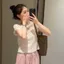 Áo thun ngắn tay cổ tròn Milyfashion Mùa hè Phong cách mới Slim-Fit Slimmer Look All-Match Casual Top Kết cấu hợp thời trang