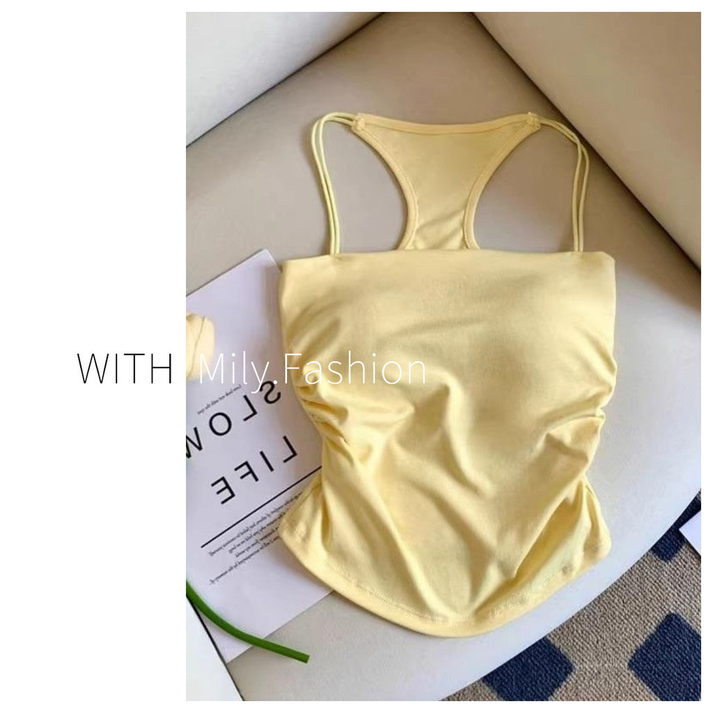 Milyfashion Thiết Kế Dệt Kim Sling Mùa Hè Cao Cấp Gợi Cảm Vô Hình Dây Đeo Vai Không Tay Ngắn