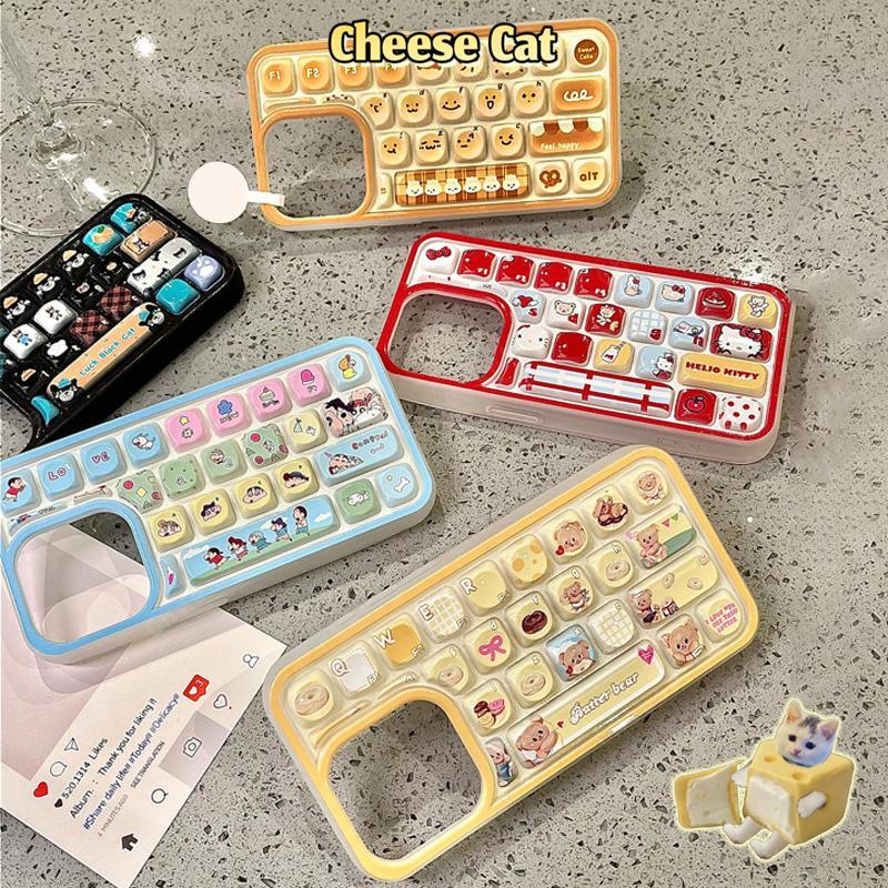 cho Chan Shin Ốp Bàn Phím Sáng Tạo Bộ Sưu Tập Hoạt Hình Kitty Cho iPhone 13 14 15 12 11 16 17 Pro Max