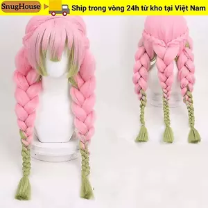 Đạo cụ cosplay tóc giả Mitsuri Kanroji Demon Slayer màu hồng xanh dài, phù hợp cho Halloween